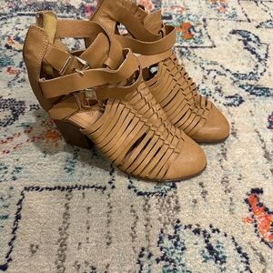 Tan Strappy Women's Heeled Sandals